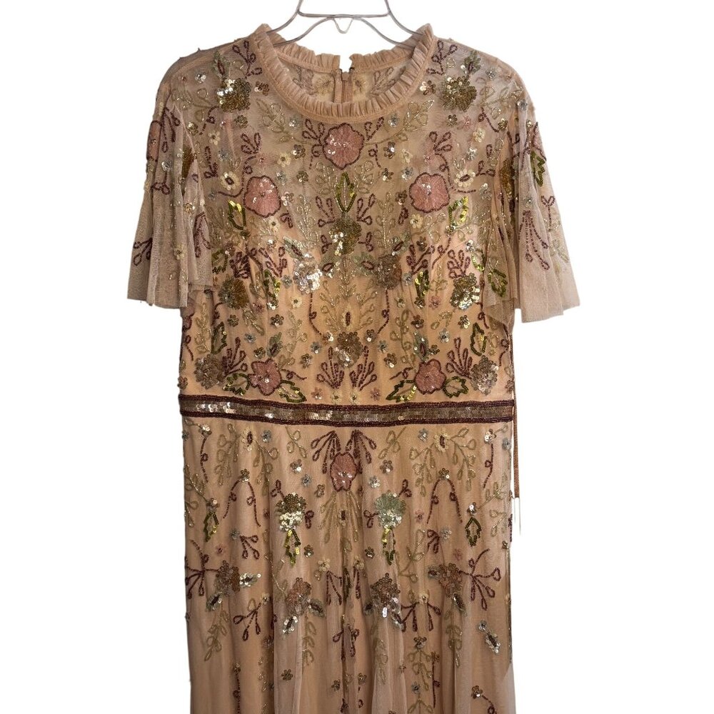 NWT Mac Duggal Floral Sequined Embellished High Neck Butterfly Sleeve Gown SZ 14 - Picture 2 of 14